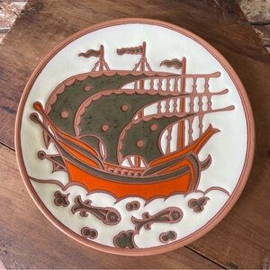 Bonis Pottery Greece Ship Decorative Plate 9 3/4” Diameter